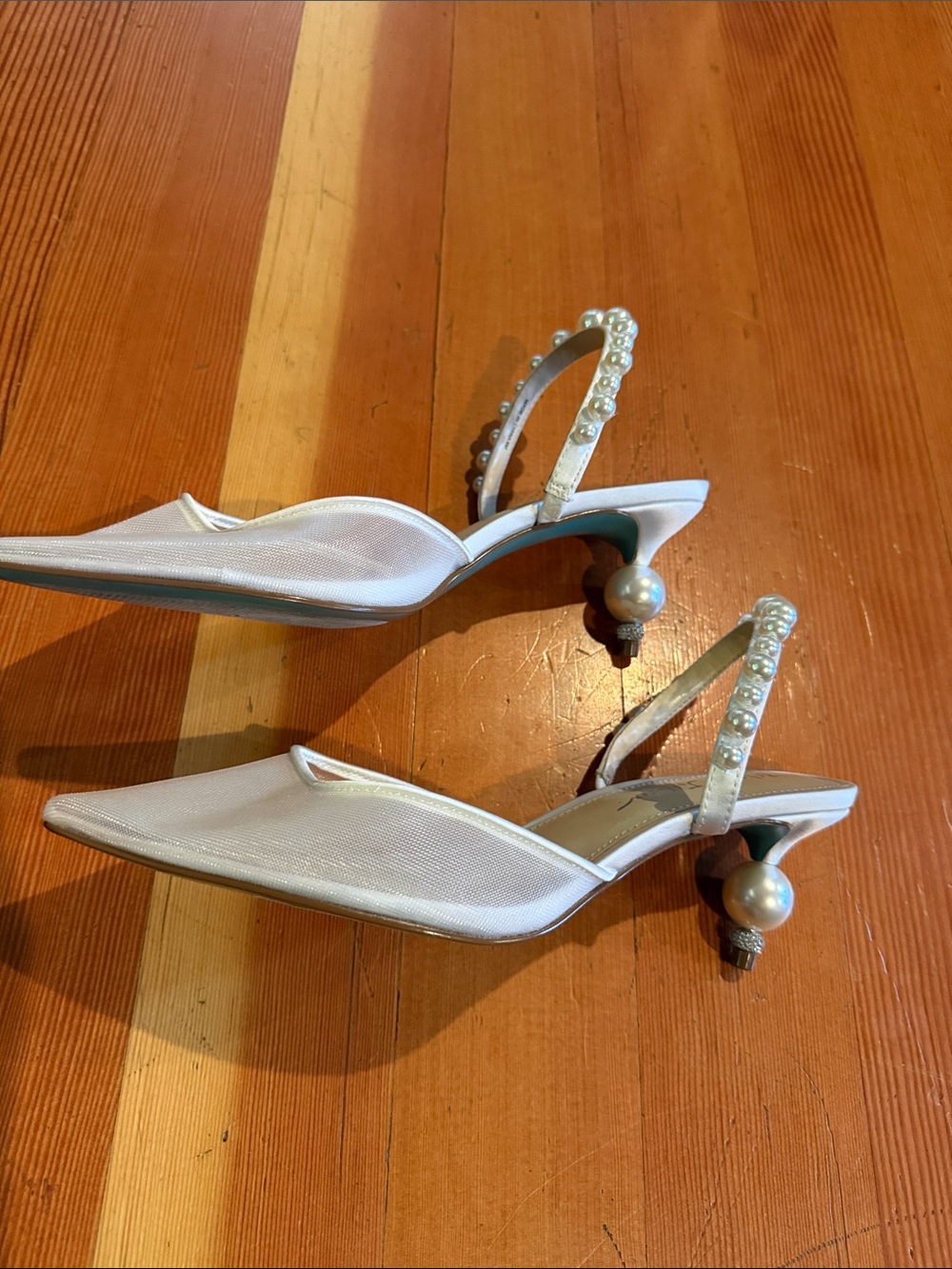 Betsey Johnson White Pearl-Embellished Pointed Toe Mules - Picture 2 of 2